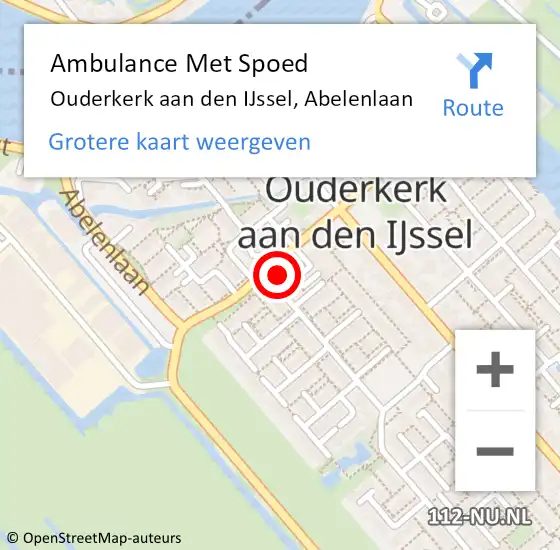 Locatie op kaart van de 112 melding: Ambulance Met Spoed Naar Ouderkerk aan den IJssel, Abelenlaan op 6 mei 2023 17:38