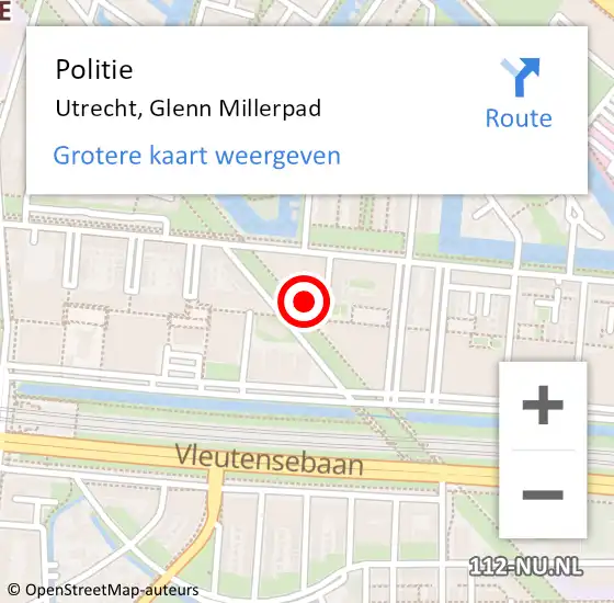 Locatie op kaart van de 112 melding: Politie Utrecht, Glenn Millerpad op 6 mei 2023 17:54