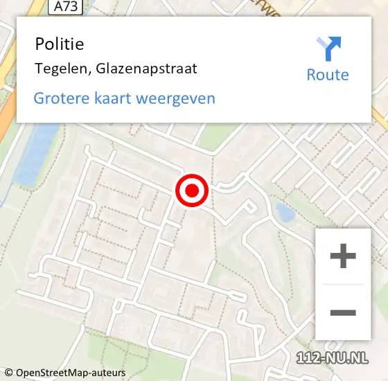 Locatie op kaart van de 112 melding: Politie Tegelen, Glazenapstraat op 6 mei 2023 17:58