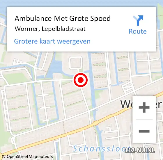 Locatie op kaart van de 112 melding: Ambulance Met Grote Spoed Naar Wormer, Lepelbladstraat op 6 mei 2023 18:10