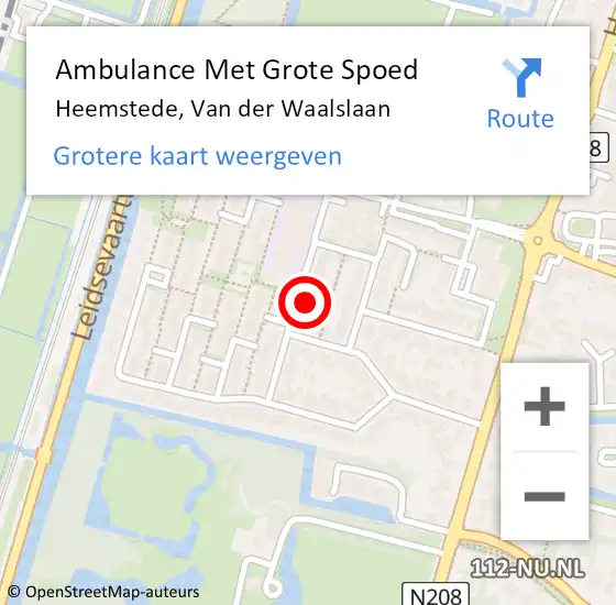 Locatie op kaart van de 112 melding: Ambulance Met Grote Spoed Naar Heemstede, Van der Waalslaan op 6 mei 2023 18:46