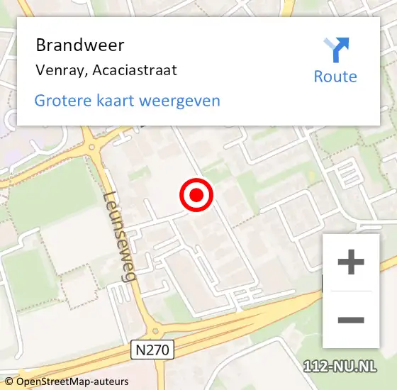 Locatie op kaart van de 112 melding: Brandweer Venray, Acaciastraat op 6 mei 2023 18:58