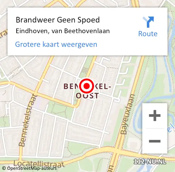 Locatie op kaart van de 112 melding: Brandweer Geen Spoed Naar Eindhoven, van Beethovenlaan op 6 mei 2023 19:00