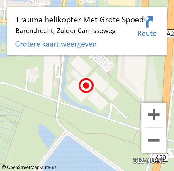 Locatie op kaart van de 112 melding: Trauma helikopter Met Grote Spoed Naar Barendrecht, Zuider Carnisseweg op 6 mei 2023 19:19