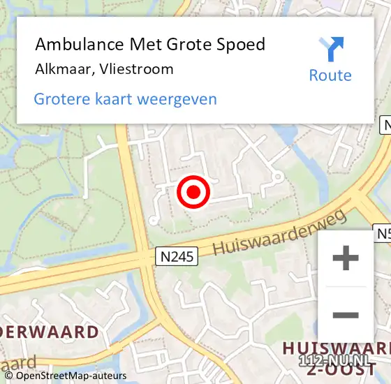 Locatie op kaart van de 112 melding: Ambulance Met Grote Spoed Naar Alkmaar, Vliestroom op 6 mei 2023 19:33