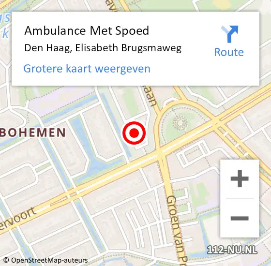 Locatie op kaart van de 112 melding: Ambulance Met Spoed Naar Den Haag, Elisabeth Brugsmaweg op 6 mei 2023 21:02