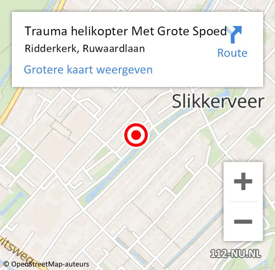 Locatie op kaart van de 112 melding: Trauma helikopter Met Grote Spoed Naar Ridderkerk, Ruwaardlaan op 6 mei 2023 21:22