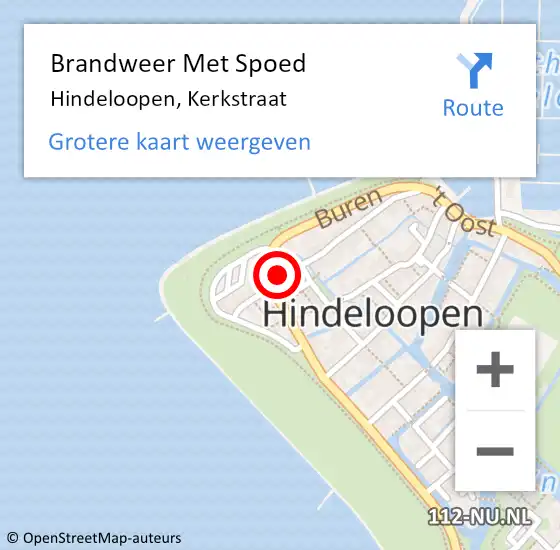 Locatie op kaart van de 112 melding: Brandweer Met Spoed Naar Hindeloopen, Kerkstraat op 6 mei 2023 21:23