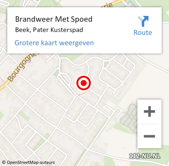 Locatie op kaart van de 112 melding: Brandweer Met Spoed Naar Beek, Pater Kusterspad op 6 mei 2023 21:23