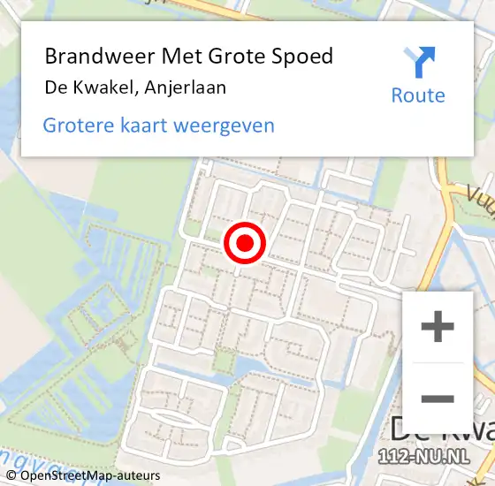 Locatie op kaart van de 112 melding: Brandweer Met Grote Spoed Naar De Kwakel, Anjerlaan op 6 mei 2023 21:41