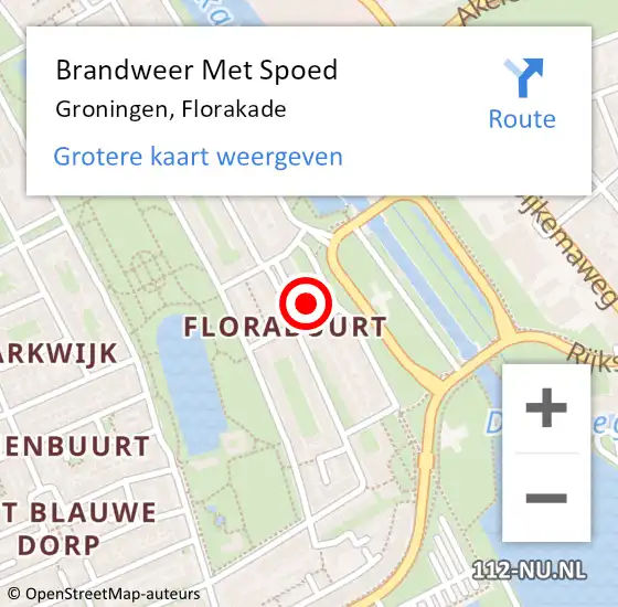 Locatie op kaart van de 112 melding: Brandweer Met Spoed Naar Groningen, Florakade op 6 mei 2023 21:48