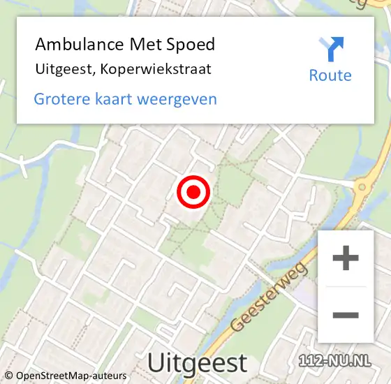 Locatie op kaart van de 112 melding: Ambulance Met Spoed Naar Uitgeest, Koperwiekstraat op 6 mei 2023 22:00