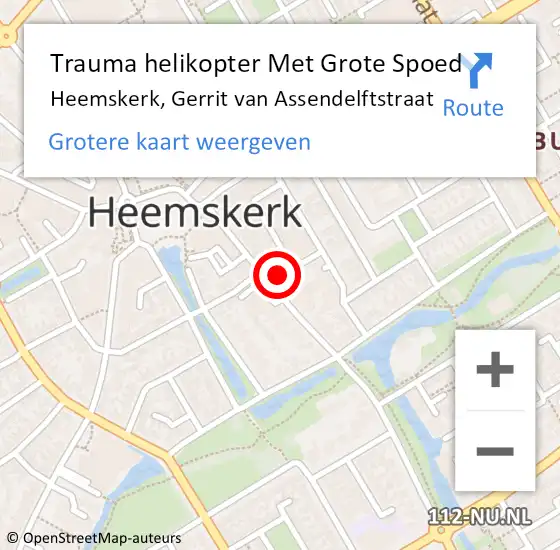 Locatie op kaart van de 112 melding: Trauma helikopter Met Grote Spoed Naar Heemskerk, Gerrit van Assendelftstraat op 6 mei 2023 22:01