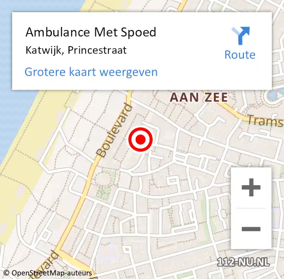 Locatie op kaart van de 112 melding: Ambulance Met Spoed Naar Katwijk, Princestraat op 6 mei 2023 22:14