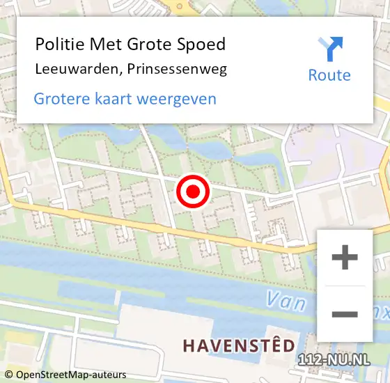 Locatie op kaart van de 112 melding: Politie Met Grote Spoed Naar Leeuwarden, Prinsessenweg op 6 mei 2023 22:55