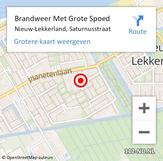 Locatie op kaart van de 112 melding: Brandweer Met Grote Spoed Naar Nieuw-Lekkerland, Saturnusstraat op 7 mei 2023 00:41