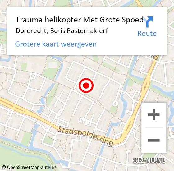 Locatie op kaart van de 112 melding: Trauma helikopter Met Grote Spoed Naar Dordrecht, Boris Pasternak-erf op 7 mei 2023 00:50