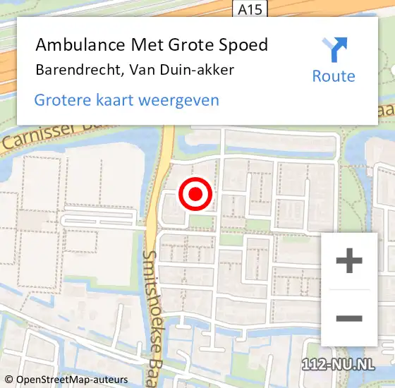 Locatie op kaart van de 112 melding: Ambulance Met Grote Spoed Naar Barendrecht, Van Duin-akker op 7 mei 2023 01:02