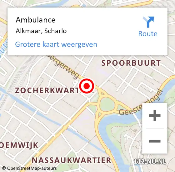 Locatie op kaart van de 112 melding: Ambulance Alkmaar, Scharlo op 7 mei 2023 01:29