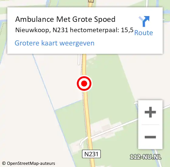 Locatie op kaart van de 112 melding: Ambulance Met Grote Spoed Naar Nieuwkoop, N231 hectometerpaal: 15,5 op 7 mei 2023 01:33