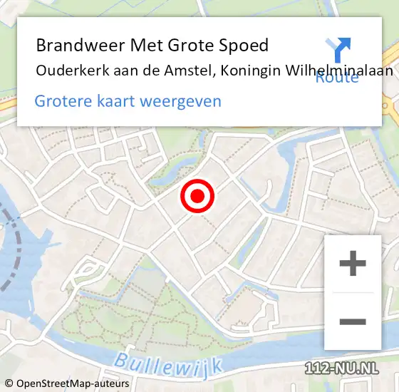 Locatie op kaart van de 112 melding: Brandweer Met Grote Spoed Naar Ouderkerk aan de Amstel, Koningin Wilhelminalaan op 7 mei 2023 01:36