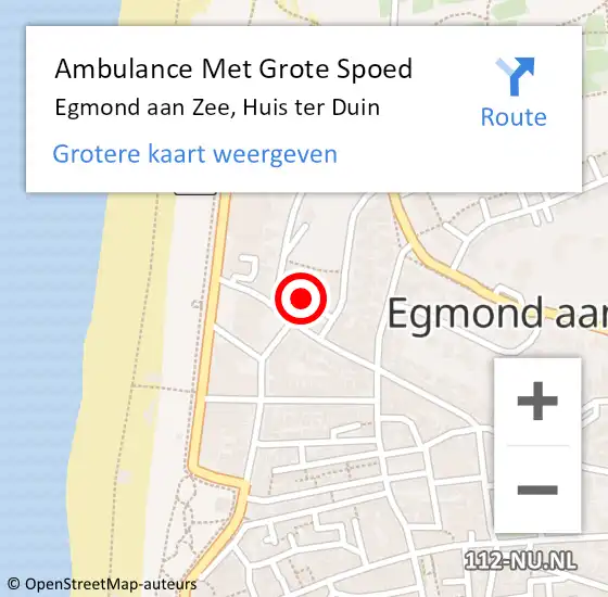 Locatie op kaart van de 112 melding: Ambulance Met Grote Spoed Naar Egmond aan Zee, Huis ter Duin op 7 mei 2023 01:40