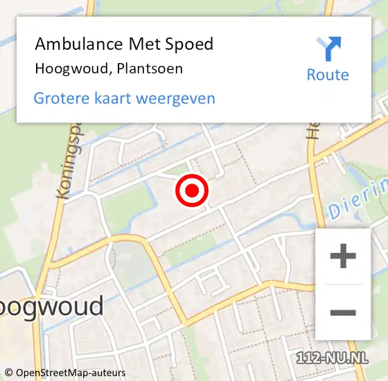 Locatie op kaart van de 112 melding: Ambulance Met Spoed Naar Hoogwoud, Plantsoen op 7 mei 2023 03:25