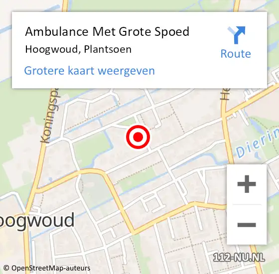 Locatie op kaart van de 112 melding: Ambulance Met Grote Spoed Naar Hoogwoud, Plantsoen op 7 mei 2023 03:27
