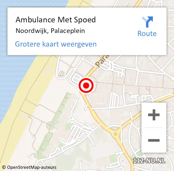 Locatie op kaart van de 112 melding: Ambulance Met Spoed Naar Noordwijk, Palaceplein op 7 mei 2023 04:37