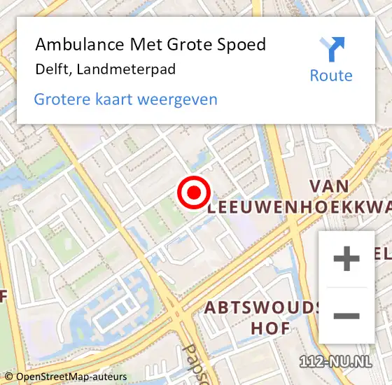 Locatie op kaart van de 112 melding: Ambulance Met Grote Spoed Naar Delft, Landmeterpad op 7 mei 2023 05:23