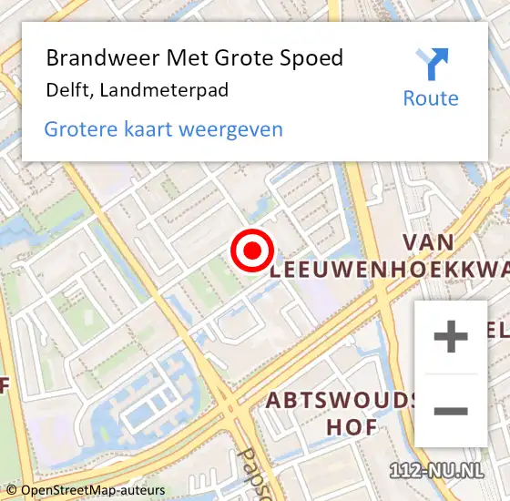 Locatie op kaart van de 112 melding: Brandweer Met Grote Spoed Naar Delft, Landmeterpad op 7 mei 2023 05:27