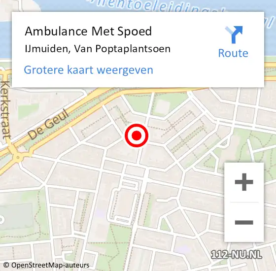 Locatie op kaart van de 112 melding: Ambulance Met Spoed Naar IJmuiden, Van Poptaplantsoen op 7 mei 2023 06:20