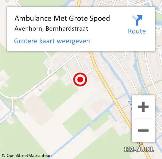 Locatie op kaart van de 112 melding: Ambulance Met Grote Spoed Naar Avenhorn, Bernhardstraat op 7 mei 2023 07:07