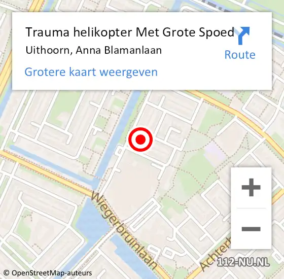 Locatie op kaart van de 112 melding: Trauma helikopter Met Grote Spoed Naar Uithoorn, Anna Blamanlaan op 7 mei 2023 08:02