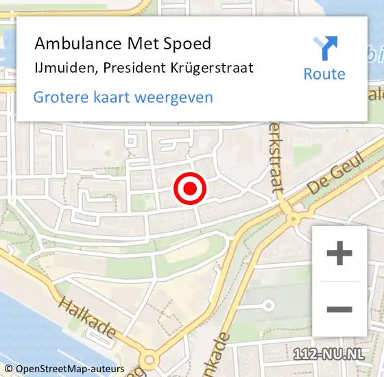 Locatie op kaart van de 112 melding: Ambulance Met Spoed Naar IJmuiden, President Krügerstraat op 7 mei 2023 08:45