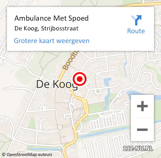 Locatie op kaart van de 112 melding: Ambulance Met Spoed Naar De Koog, Strijbosstraat op 7 mei 2023 08:56