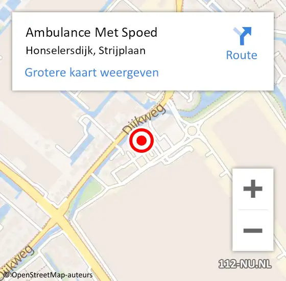 Locatie op kaart van de 112 melding: Ambulance Met Spoed Naar Honselersdijk, Strijplaan op 7 mei 2023 09:02