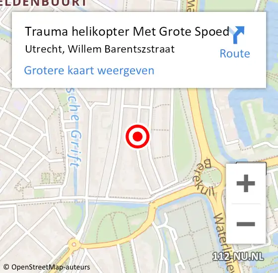 Locatie op kaart van de 112 melding: Trauma helikopter Met Grote Spoed Naar Utrecht, Willem Barentszstraat op 7 mei 2023 09:29