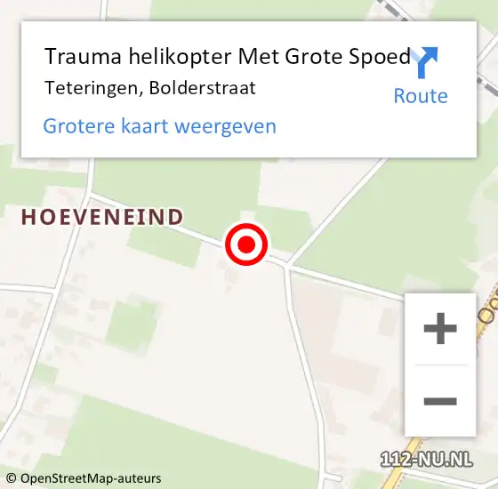 Locatie op kaart van de 112 melding: Trauma helikopter Met Grote Spoed Naar Teteringen, Bolderstraat op 7 mei 2023 09:42