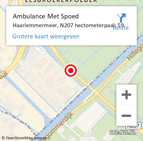 Locatie op kaart van de 112 melding: Ambulance Met Spoed Naar Haarlemmermeer, N207 hectometerpaal: 59 op 7 mei 2023 10:17