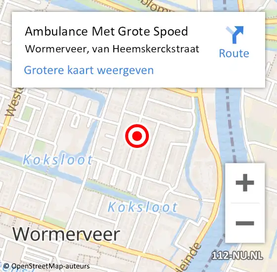 Locatie op kaart van de 112 melding: Ambulance Met Grote Spoed Naar Wormerveer, van Heemskerckstraat op 7 mei 2023 10:38