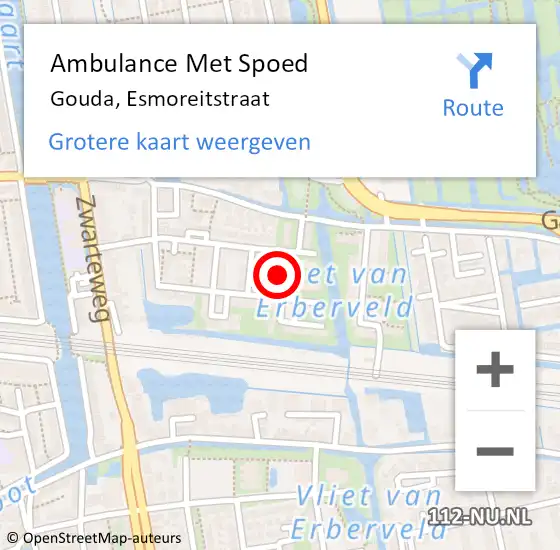 Locatie op kaart van de 112 melding: Ambulance Met Spoed Naar Gouda, Esmoreitstraat op 7 mei 2023 10:59