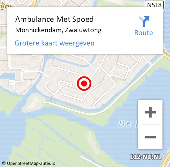 Locatie op kaart van de 112 melding: Ambulance Met Spoed Naar Monnickendam, Zwaluwtong op 7 mei 2023 11:14