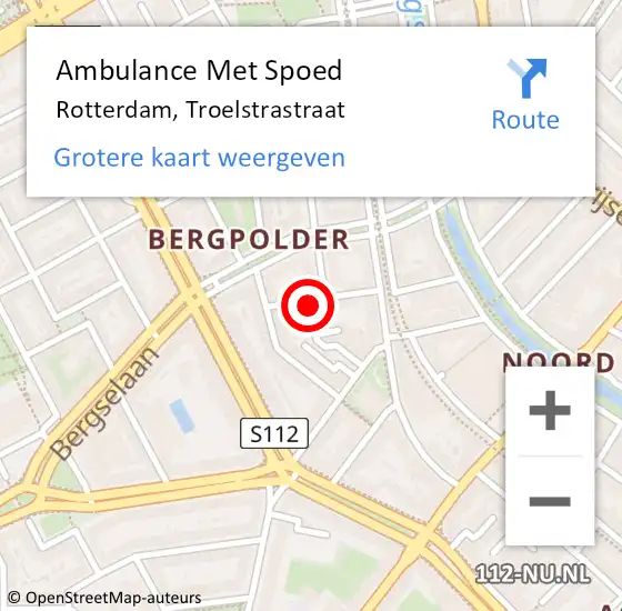 Locatie op kaart van de 112 melding: Ambulance Met Spoed Naar Rotterdam, Troelstrastraat op 7 mei 2023 11:22