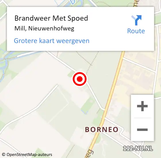 Locatie op kaart van de 112 melding: Brandweer Met Spoed Naar Mill, Nieuwenhofweg op 7 mei 2023 11:42