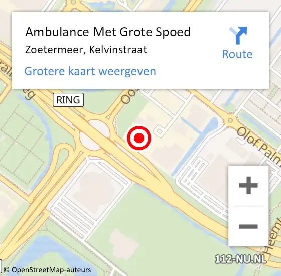 Locatie op kaart van de 112 melding: Ambulance Met Grote Spoed Naar Zoetermeer, Kelvinstraat op 7 mei 2023 12:32