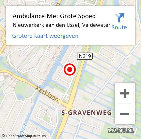 Locatie op kaart van de 112 melding: Ambulance Met Grote Spoed Naar Nieuwerkerk aan den IJssel, Veldewater op 7 mei 2023 12:53