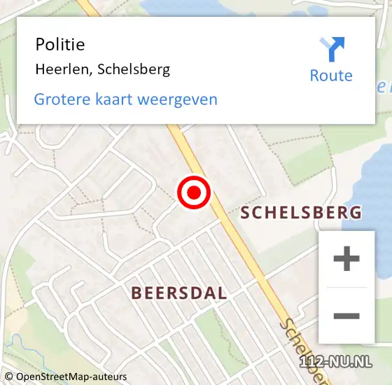 Locatie op kaart van de 112 melding: Politie Heerlen, Schelsberg op 7 mei 2023 13:01