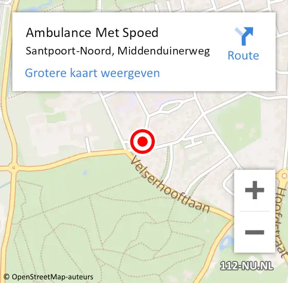 Locatie op kaart van de 112 melding: Ambulance Met Spoed Naar Santpoort-Noord, Middenduinerweg op 7 mei 2023 13:08
