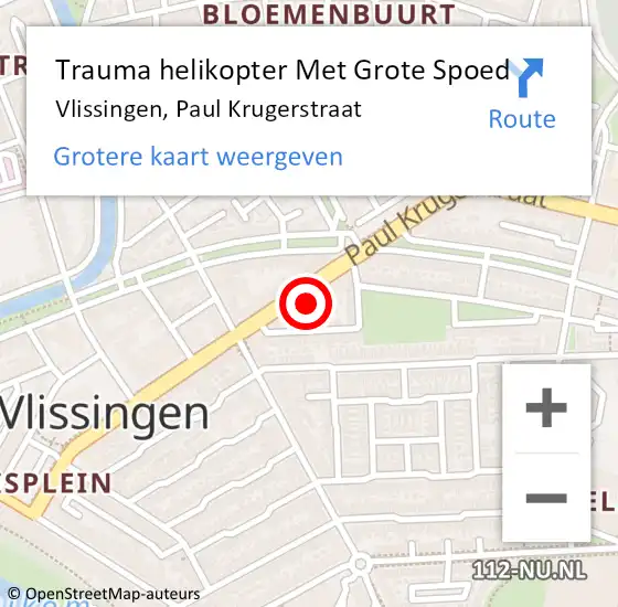 Locatie op kaart van de 112 melding: Trauma helikopter Met Grote Spoed Naar Vlissingen, Paul Krugerstraat op 7 mei 2023 13:11